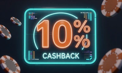 Leuchtendes 10% Cashback-Panel mit Neonring im Betsson Casino ohne Umsatzbedingungen