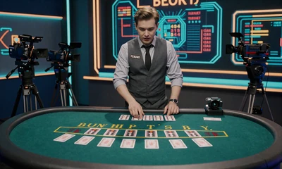 Live-Baccarat-Studio mit Croupier und Neonbeleuchtung im Betsson Live-Casino