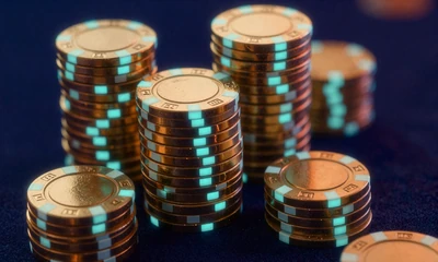 Gestapelte leuchtende Gold-Jackpot-Chips im Betsson Online Casino