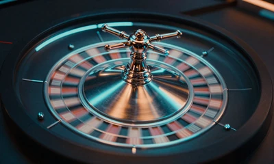 Sich drehendes Live-Roulette-Rad mit Neonreflexen im Betsson Live-Casino