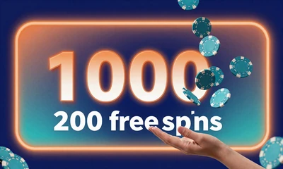 Leuchtendes Bonus-Panel mit &euro;1.000 und 200 Free Spins und Hand mit Chips im Betsson Casino