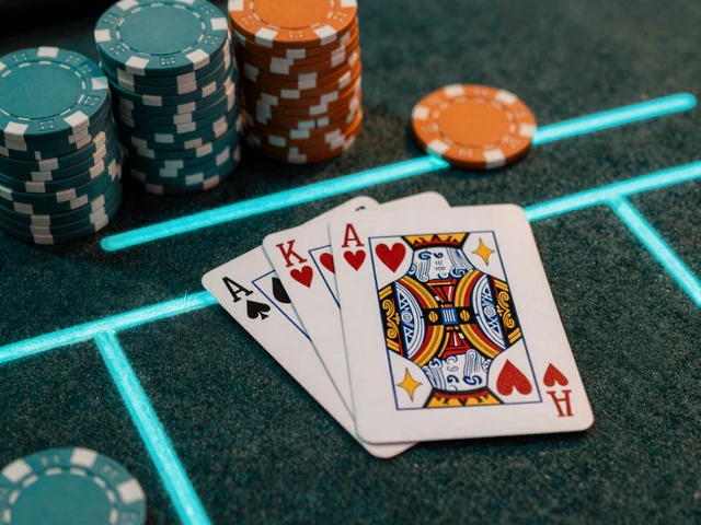 Blackjack-Hand mit Pik-Ass und Herz-K&ouml;nig auf leuchtendem Neonfilz im Betsson Casino von oben