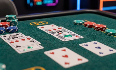 Baccarat-Tisch in Nahaufnahme mit Karten und Chips im Betsson Online Casino